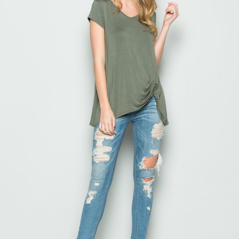 Atlantic Pro Women's Army Green Basic Tee with Tie